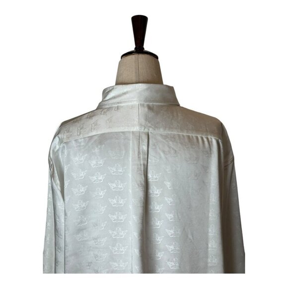 Boys Lie Shirt Women Medium White Satin Collared Button Down Bridezilla Top NWOT - Picture 5 of 14